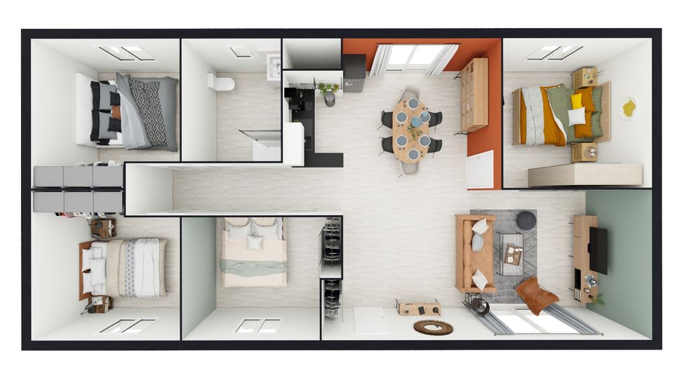 maison modulaire md100 m design pmr 75 m avec extension 4 pans ardoise 7016 vue de dessus 2 1