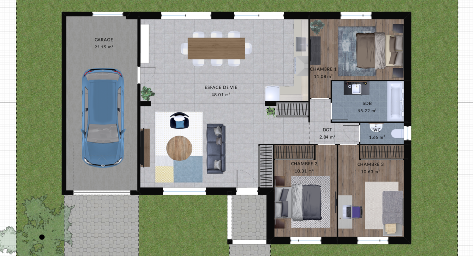 modele anis maison villas club plan 2d rdc version 3 chambres 1