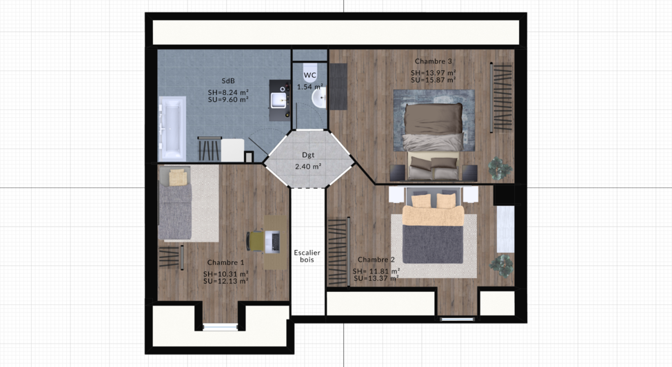 modele bergamotte maison villas club plan 2d etage version 3 chambres