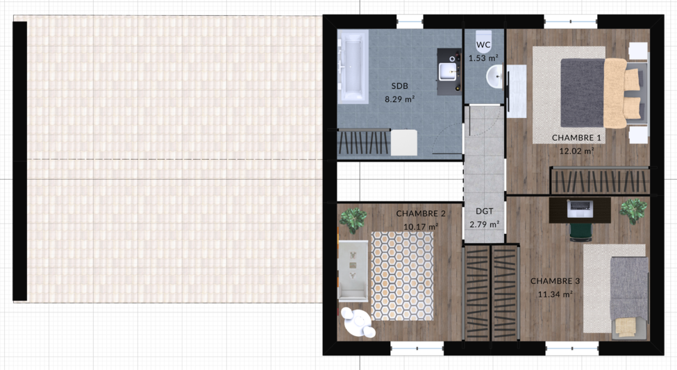 modele cannelle maison villas club plan 2d etage version 3 chambres 1