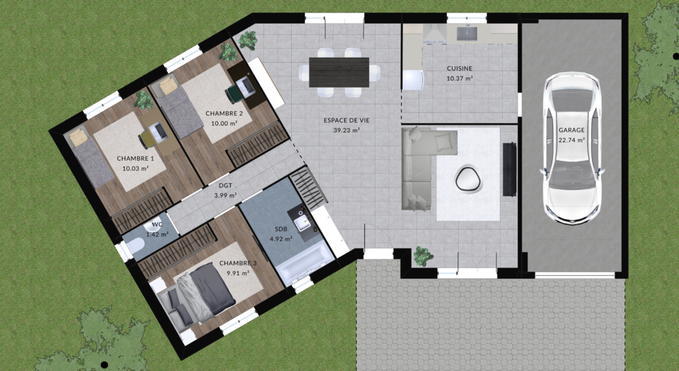modele cerise maison villas club plan 2d rdc version 3 chambres 1