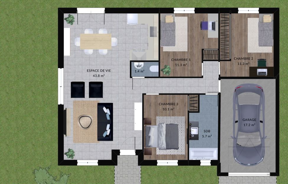 modele citronnelle maison villas club plan 2d rdc version 3 chambres 2 jpg 2