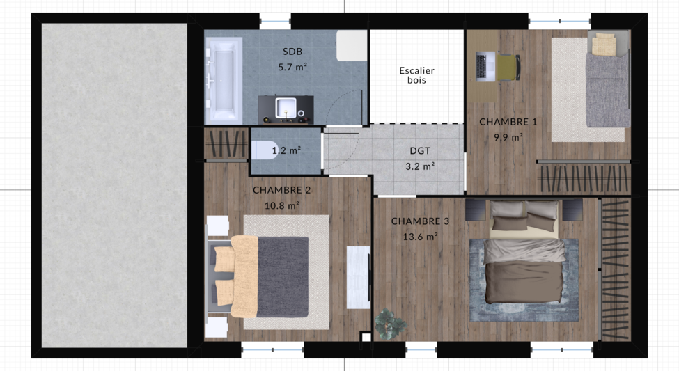 modele curcuma maison villas club plan 2d etage version 3 chambres 1