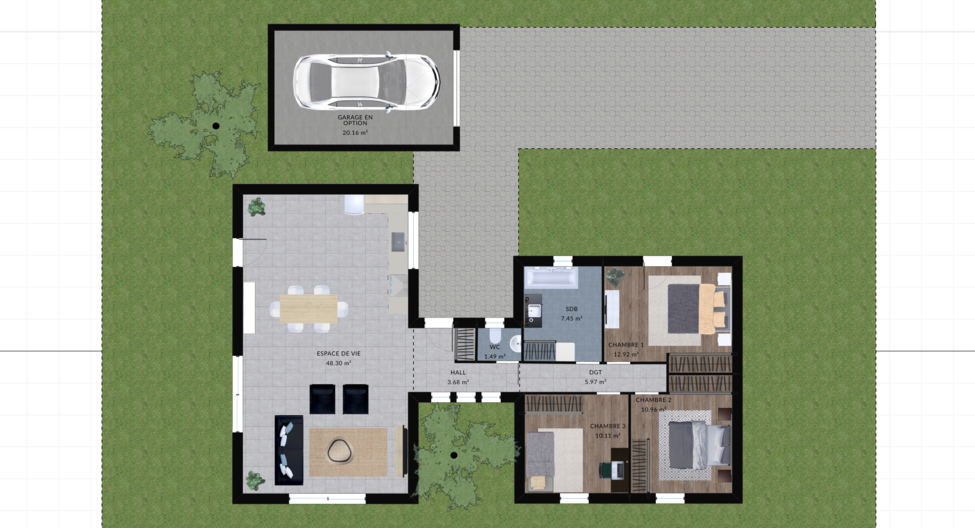 modele framboise maison villas club plan 2d rdc version 3 chambres 2