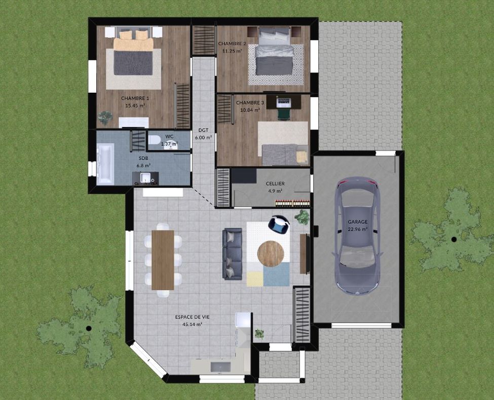 modele groseille maison villas club plan 2d rdc version 3 chambres jpg 1