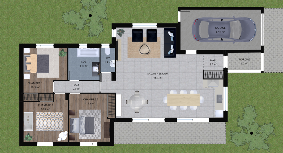 modele tamarillo maison villas club plan 2d rdc version 3 chambres 1