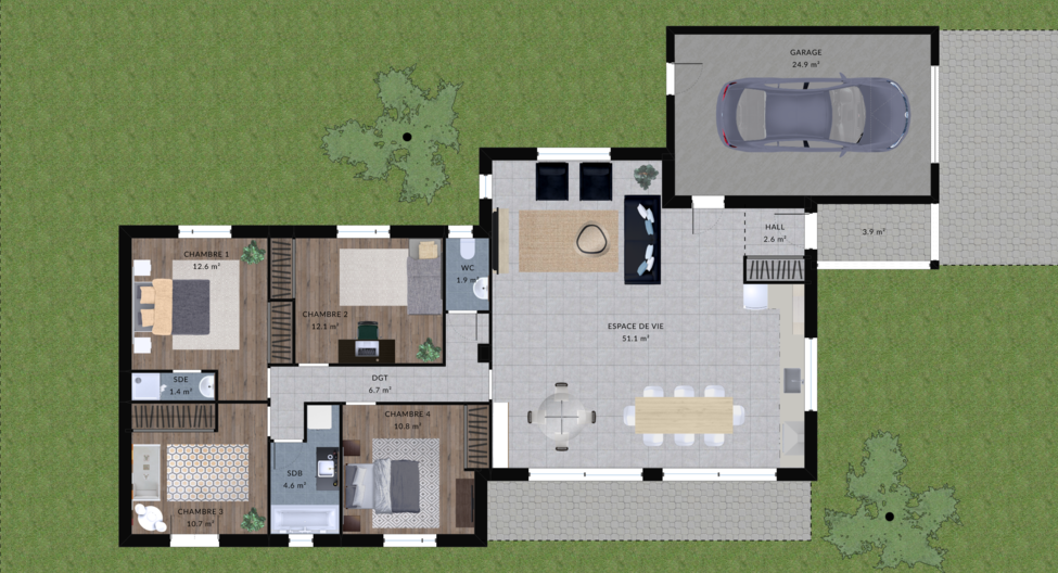 modele tamarillo maison villas club plan 2d rdc version 4 chambres 1
