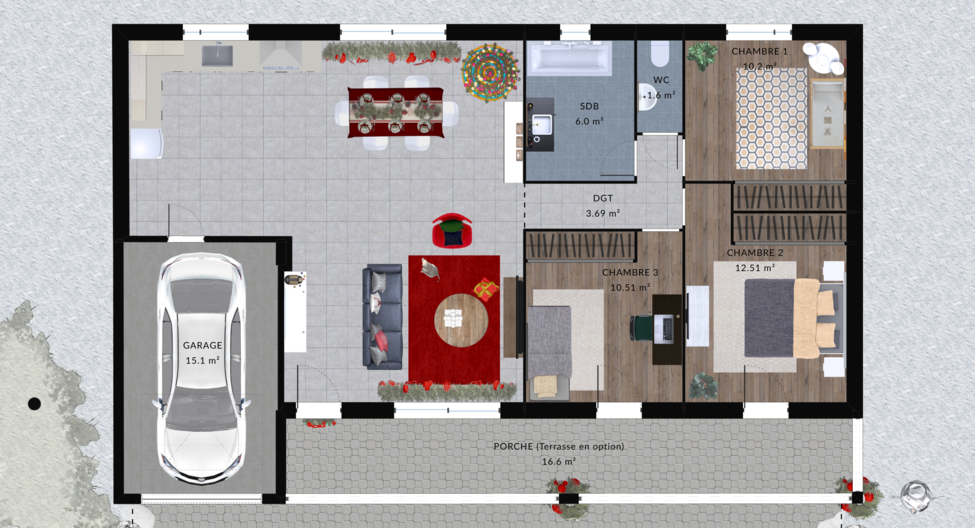 modele wasabi maison villas club plan 2d rdc version 3 chambres 1